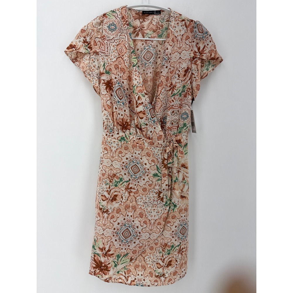 Black Tape Wrap Dress Womens Small Morning Light New Paisley Floral Mini
